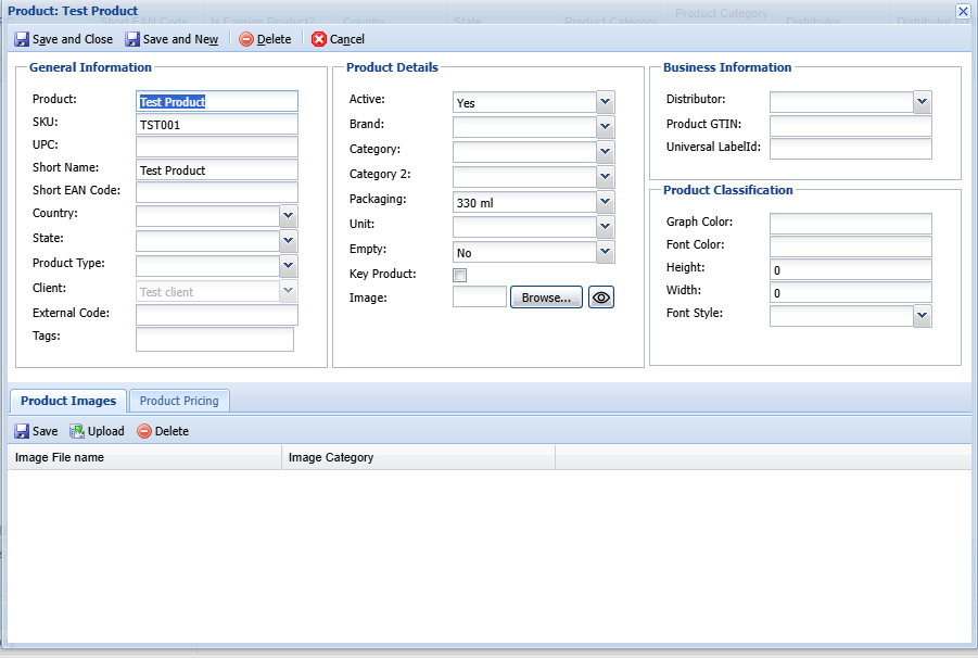 Default Product Form