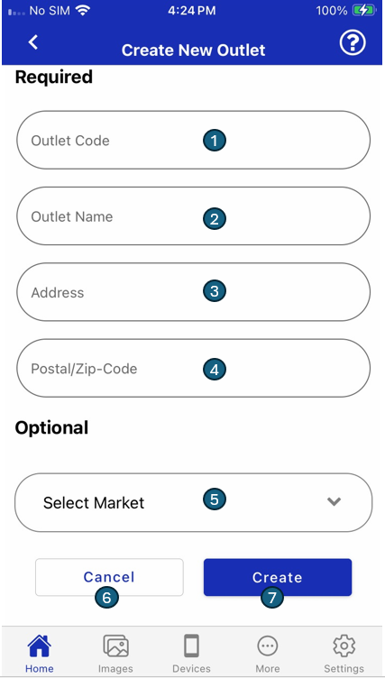 Add Outlet Screen